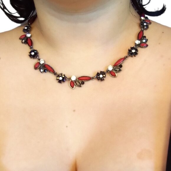 ONE OF A KIND! RARE! Vintage Y2K Victorian Gothic Goth Floral Black & Red enamel - Picture 2 of 15